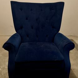 Dark Blue Velvet Wingback Reclining Accent Chair