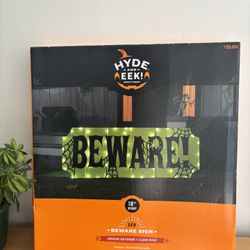 Hyde & EEK! Boutique LED "BEWARE!" Halloween Lighted Sign - Indoor/Outdoor