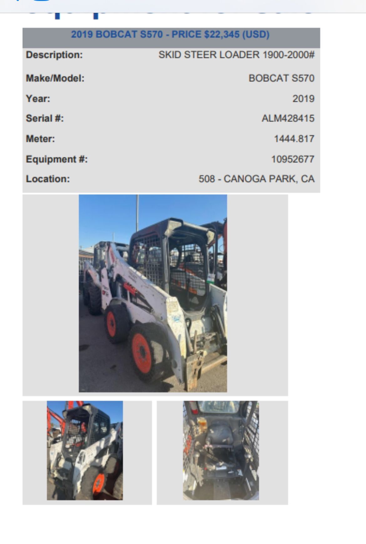 Bobcat Skid Steer S570