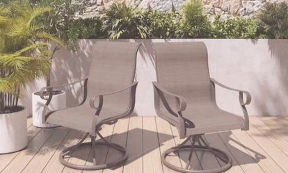 Elegant Sturdy 2 Outdoors Dining Chair in bronze, 360-Degree Smooth Swivel, Rocking, Sling, Bronze