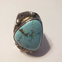 Sterling Silver Handmade Ring With Genuine Turquoise Size 11.5 