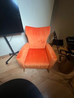 Burnt Orange Velvet Mid-Century Wingback Chairs — Set of 2, Gold Legs