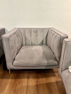2 Gray Velvet Channel Tufted Accent Chair