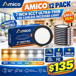 Amico 12-Pack 7" 5CCT Ultra-Thin LED Recessed Lights