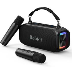 Small Portable Karaoke Machine for Adults with 2 Wireless Microphones, 40W Peak Bluetooth Speaker Four Magic Sound Effects Perfect for Kids