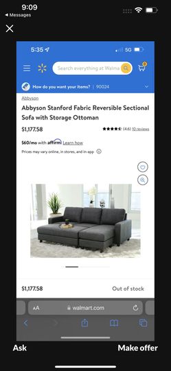 Abbyson Stanford Fabric Reversible Sectional Sofa With Storage Ottoman