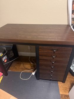 Desk and bookshelf