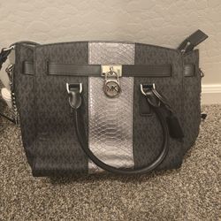 Michael Kors MK Designer Hamilton Blk Silver Crossbody Stripe Bag Purse Handbag