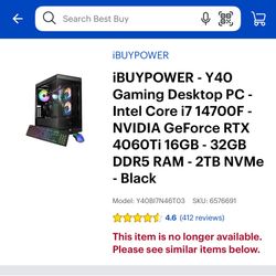 Premium iBUYPOWER Y40 Gaming PC — i7-14700F | RTX 4060 Ti 16GB | 32GB DDR5 | 2TB NVMe — $1,050 