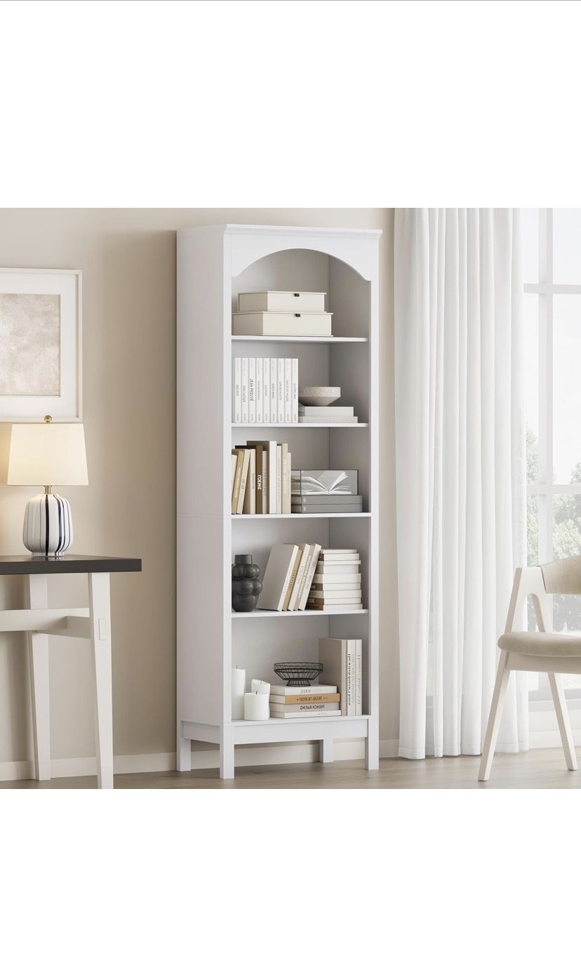 Arched White 5 Tier Bookshelf