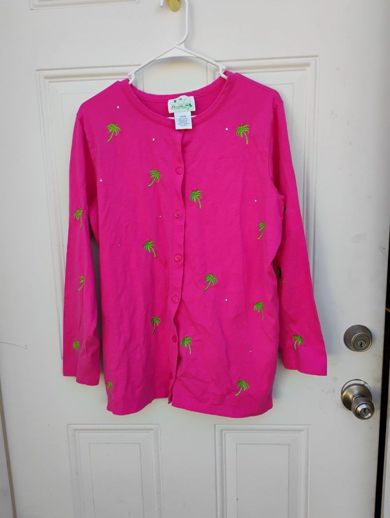Pink and Green Floral Cardigan Sweater
