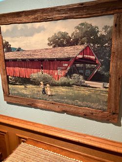 Vintage Framed Art Print - “Nostalgic Summer” Red Covered Bridge” (Eric Sloan)