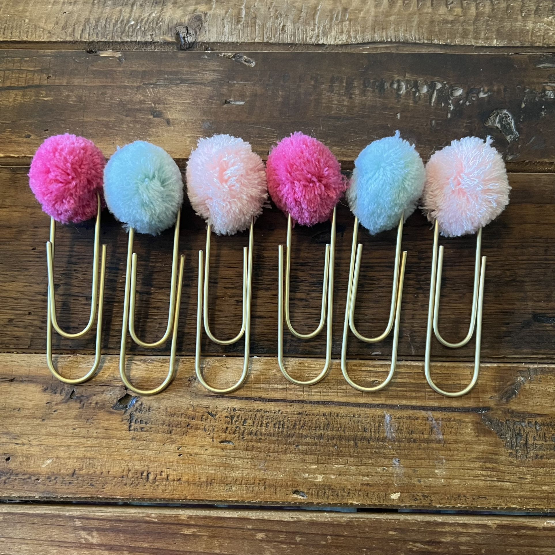 Large Gold Paper Clips with Pom Poms, Set of 6