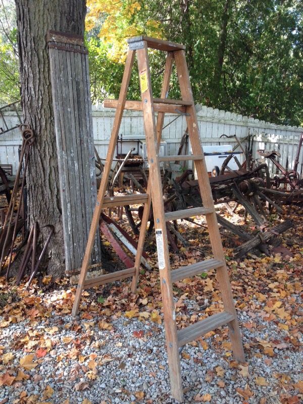 Vintage wooden ladder. 6 foot tall. Rustic primitive farm garden antique shop display