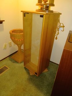 Pair Of Wooden Glassdoor Swiveling Cabinets