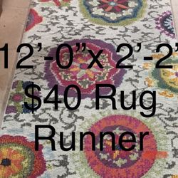 Rug Runner 12’ Long X 2’2”w- Boho Style  Floral Medallions