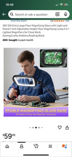 30X 10X Extra Large Floor Magnifying Glass with Light and Stand,7-inch Adjustable Height Floor Magnifying Lamp,2 in 1 Lighted Magnifiers for Close Wor