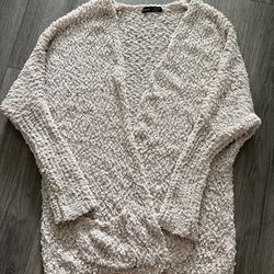 Shein beige chunky-knit V-neck open cardigan sweater with pockets size L