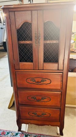 French Provincial Wood Cabinet with Drawers