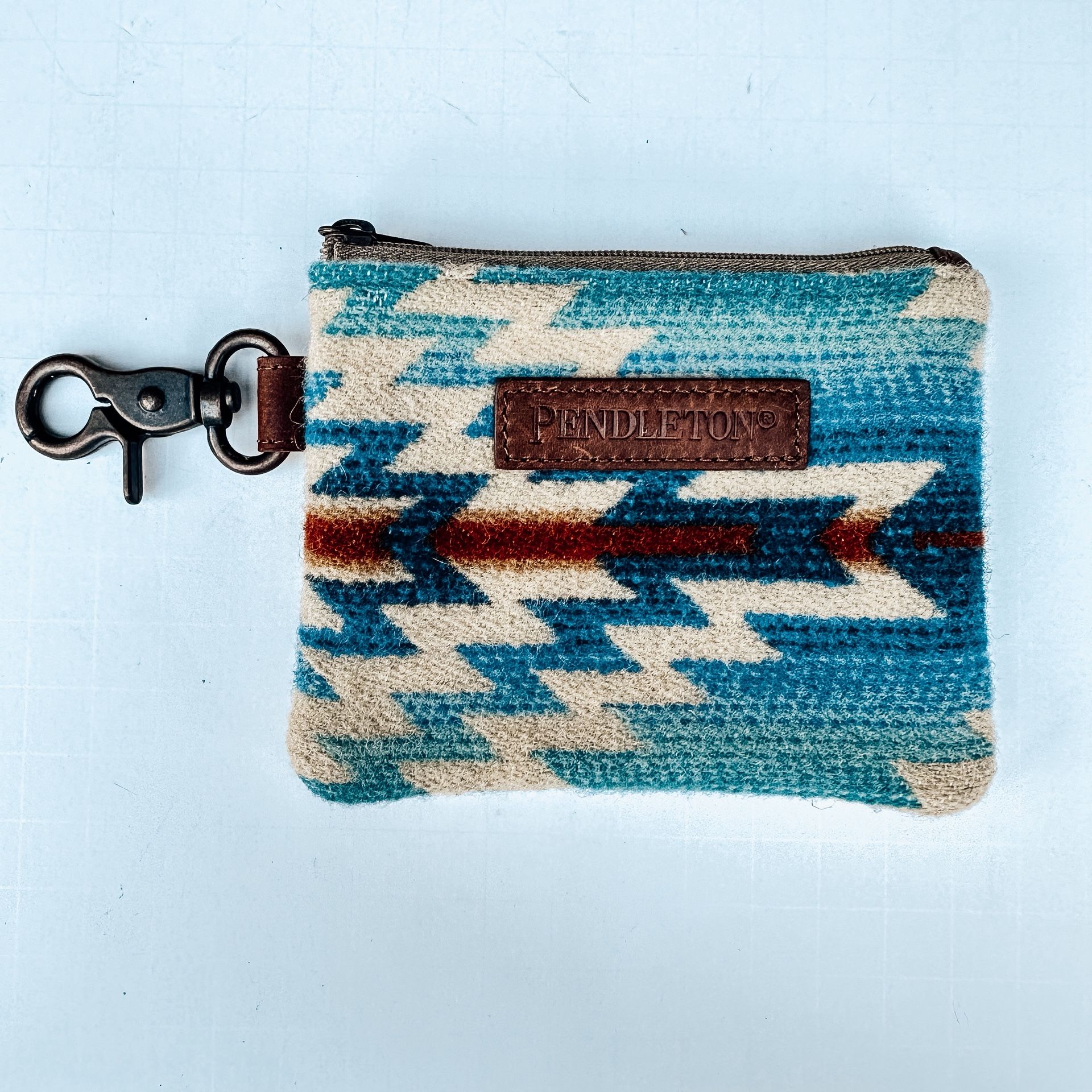 Pendleton ID Pouch Wool Canvas Blue Aztec Design EUC Coin Purse Wallet