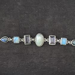 Sterling Silver Amethyst Moonstone and Pearl Bracelet