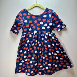 Hanna Andersson Girls Navy Blue Red Pink Apple Print Play Dress Size 110 US 5