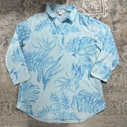 Vineyard Vines Shirt Womens Size M Blue Tropical Linen Blend Tunic