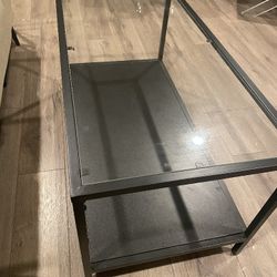 IKEA VITTSJO Modern Coffee Table With The Built In Shelf t The Bottom Black Metal Base Glass Top W35.5"xD18"xH18"