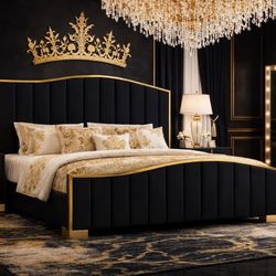 BLACK & GOLD VELVET BED 🛏️ Cama De Terciopelo Negra & Dorada