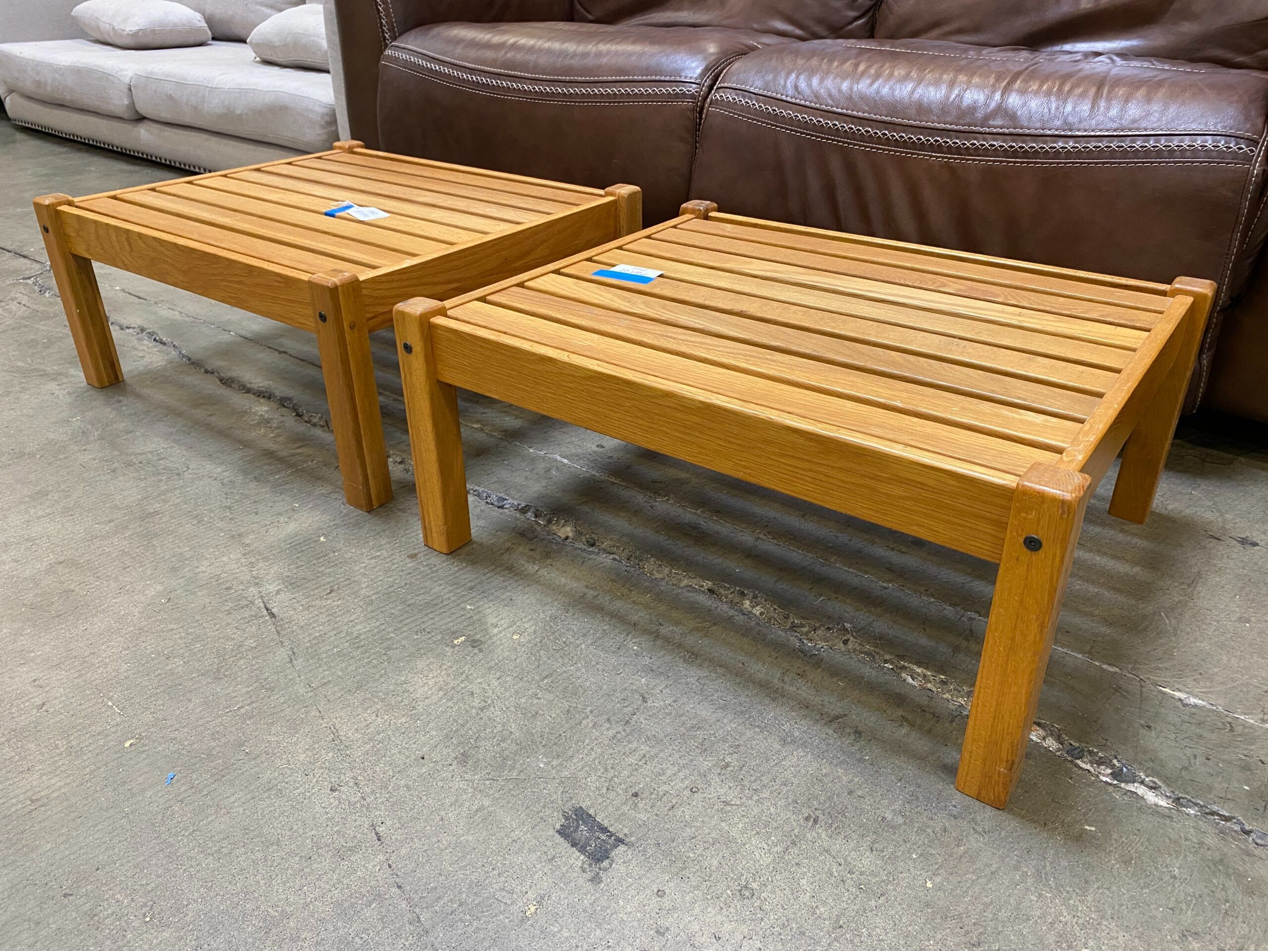 Natural Wood Slat Compact Low Profile End Tables