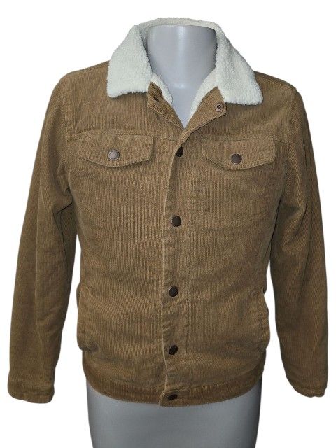 Men's Tan Corduroy Jacket with White Sherpa Lining & Collar