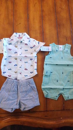 New baby boys newborn summer clothing lot nwt gift NB Carter's lot shorts button front top and romper fish cars blue green