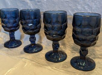 Vintage 1970 - 4 Cobalt Blue Wine Glasses $20