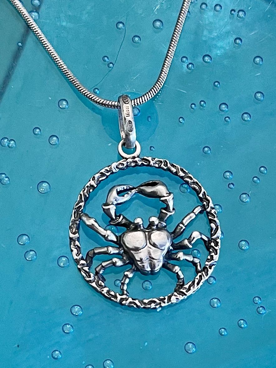Vtg Italy Fancy Crab Pendant Necklace 