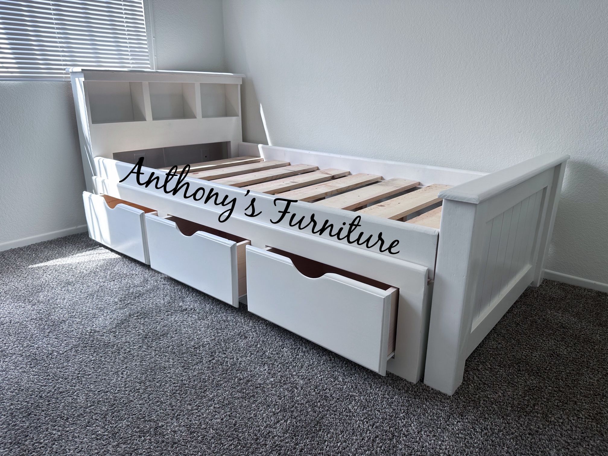 White Twin Bed Frame W/ Drawers 