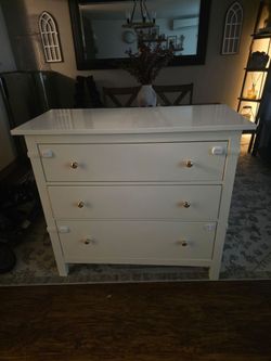 Ikea White 3-Drawer Dresser with Gold Knobs