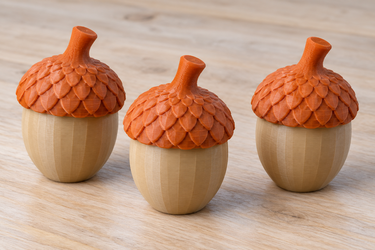 Acorn Decor Trio, 3D Printed Autumn Shelf Decor, Custom Body and Cap Colors