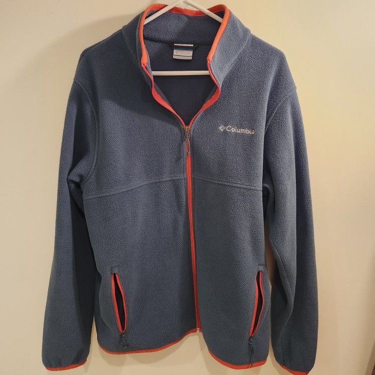 Columbia Mens Fleece Jacket Blue/Green Red Zipper Pockets-Neck Size Large