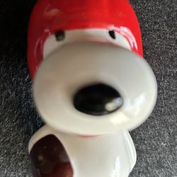 Vintage Peanuts Snoopy Rugby Player Football Ceramic Christmas Ornament 1966 - Made in Japan 