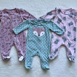 Carter’s Fleece Footed Pajamas (Bundle Of 3), 0-3 Months