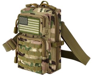 Tactical Molle EDC Utility Pouch Compact Tool Pouch Mini Waist Bag Crossbody Backpack-Design Phone Pouch with Shoulder Strap Flag Patch and D-Rings