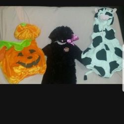 3 Halloween Costumes For Children (2 Small Children And 1 Baby Cat Costumes)