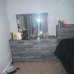 Queen Size Bed frame + Dresser With Mirror 