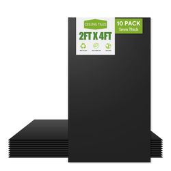 2ft X 4ft Drop Ceiling Tiles Smooth Black PVC Ceiling Tiles 24 X 48in. Waterproof, Washable And Fire-Rated - Reusable - High-Grade PVC To Prevent Brea