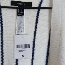 Cream Cardigan With a Blue Lines.  Brand Forever 21. New With Tag