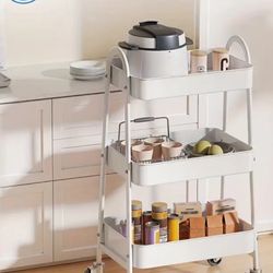 3-Tier Mobile Storage Cart with 4 Locking Wheels, Metal Organizer Rack, Easy Assembly Drain Blue Design, Perfect for Kitchen, Bedroom, Bathroom, Livin