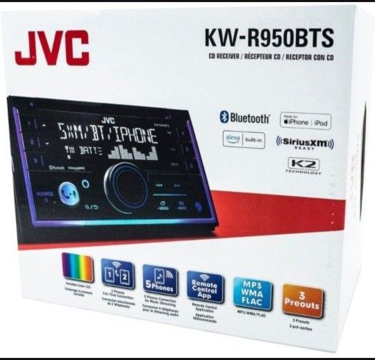 JVC KW-R950BTS Bluetooth Car Stereo Receiver with USB Port - LCD Display - AM/FM Radio - MP3 Player - Double DIN - 13-Band EQ (Black)