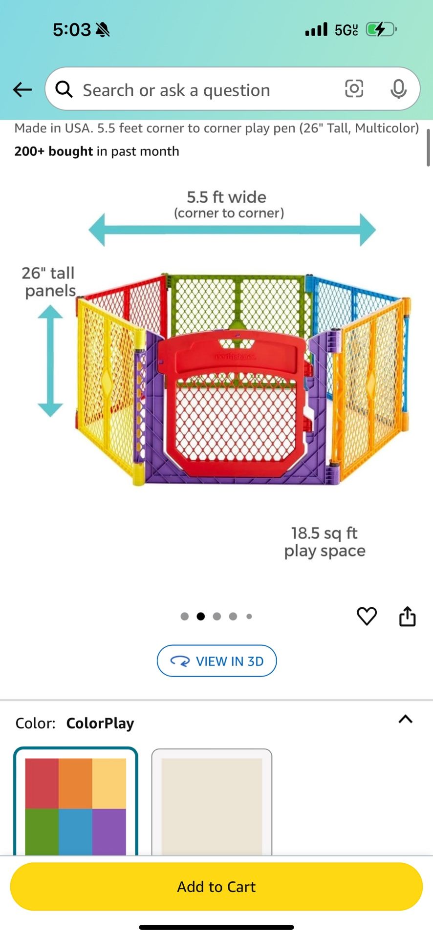 6 Panel Free Standing Play Yard, Indoor Outdoor Baby Playpen, Baby Gate.
