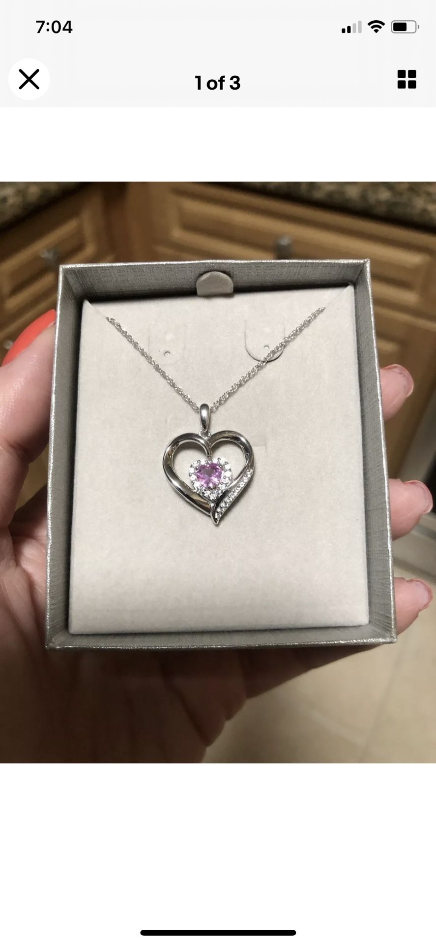Zales Pink and White Sapphire Silver Charm Necklace