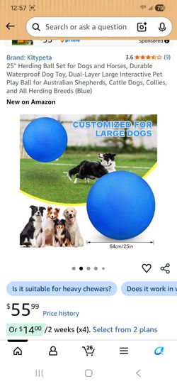 25" Herding Ball for Dogs and Horses, Durable Waterproof Dog Toy, Dual-Laver Large Interactive Pet Play Ball for Australian Shepherds, Cattle Dogs, Co